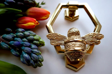 Load image into Gallery viewer, Honeycomb Bee Door Knocker - Brass Finish