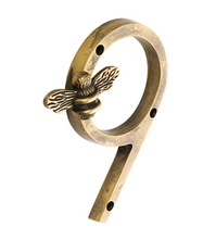 Load image into Gallery viewer, Brass bee Premium House/Door Numbers with Bee in Heritage Finish 0-9