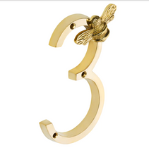 Load image into Gallery viewer, Brass Bee Premium House/Door Numbers with Bee in Brass Finish 0-9