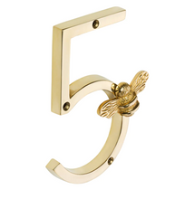 Load image into Gallery viewer, Brass Bee Premium House/Door Numbers with Bee in Brass Finish 0-9