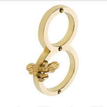 Load image into Gallery viewer, Brass Bee Premium House/Door Numbers with Bee in Brass Finish 0-9