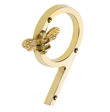 Load image into Gallery viewer, Brass Bee Premium House/Door Numbers with Bee in Brass Finish 0-9