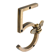 Load image into Gallery viewer, Brass bee Premium House/Door Numbers with Bee in Heritage Finish 0-9