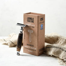 Load image into Gallery viewer, ***NEW*** Reusable Bamboo Safety Razor w/ Natural Jute Travel Pouch + Kraft Paper Gift Box (Unisex) - Thick Dark