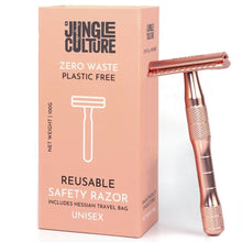 Load image into Gallery viewer, ***NEW*** Rose Gold Reusable Safety Razors w/ Natural Jute Travel Bag (Stand option)