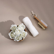 Load image into Gallery viewer, Craft Soap Flowers - Med Rose - Ivory With Black Rim - 10 pieces
