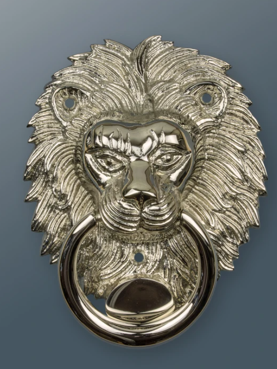 Brass Lion Door Knocker - Nickel Finish