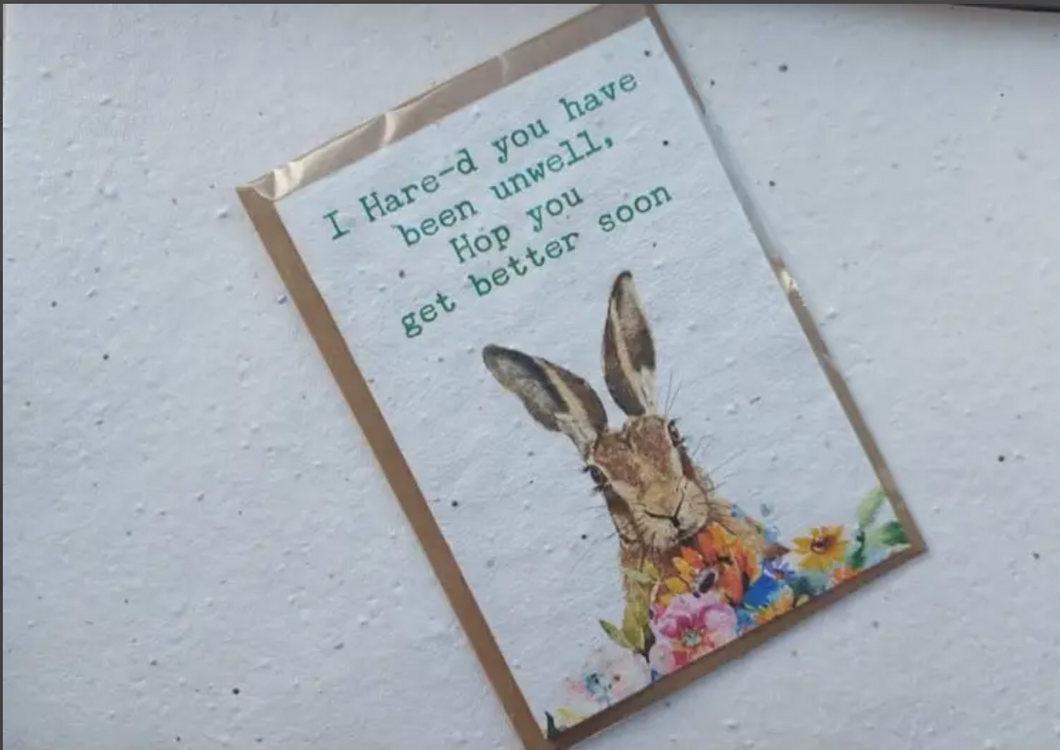 ECO AND VEGAN PLANTABLE FLOWER SEED CARDS - GET WELL SOON - HARE