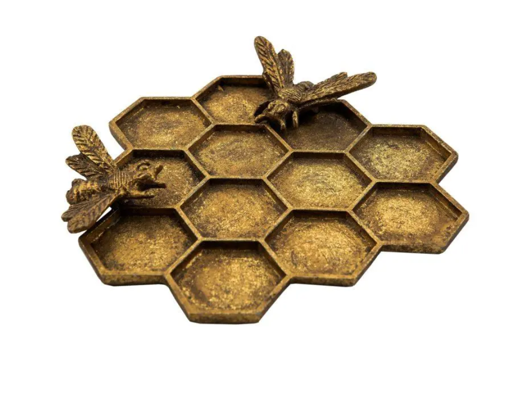Gold Honeycomb Bee Trinket Dish