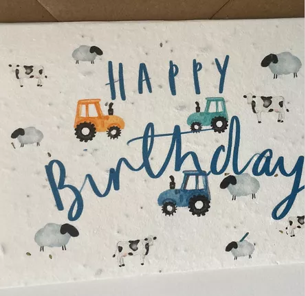 'Happy Birthday' Children's Tractor, Sheep, Cow Plantable Greeting Card